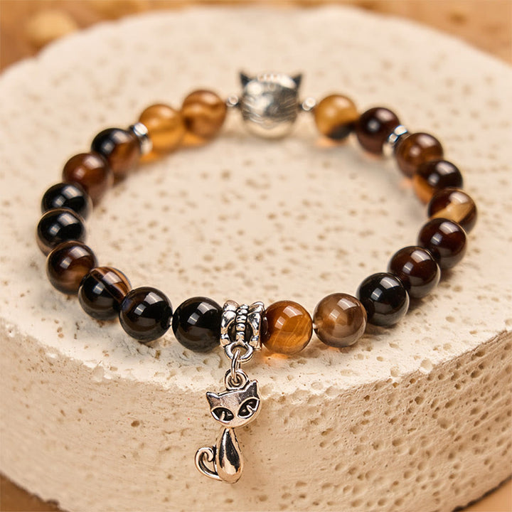 Buddha Stones Chocolate Siamese Cat Dark Brown Striped Agate Bead Protection Bracelet - image 3
