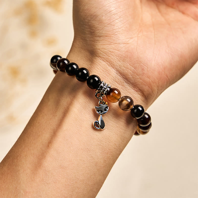 Buddha Stones Chocolate Siamese Cat Dark Brown Striped Agate Bead Protection Bracelet - image 4