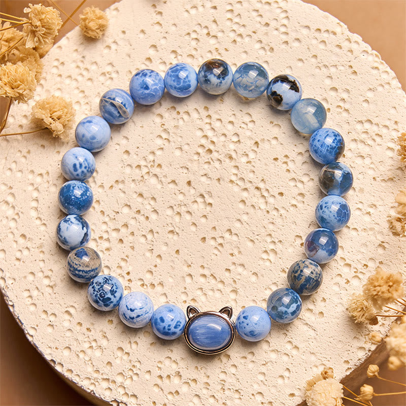Buddha Stones Natural Cat Head Blue Agate Kyanite Protection Bracelet - image 2