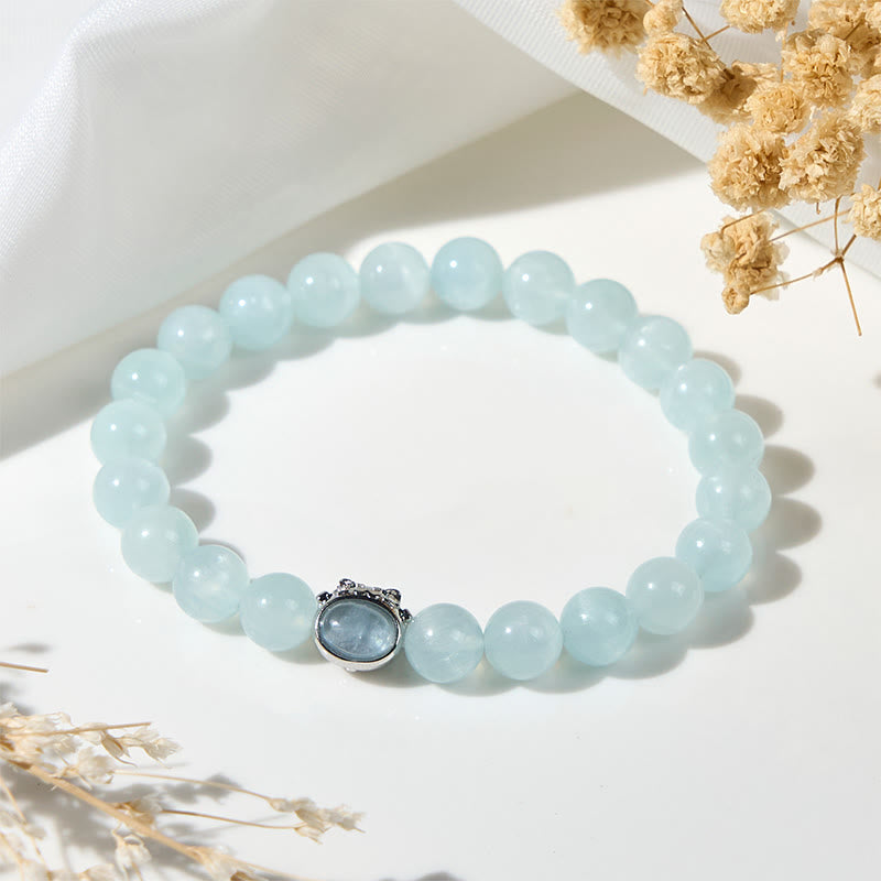 Buddha Stones Natural Aquamarine Lucky Cat Peace Bracelet - image 2