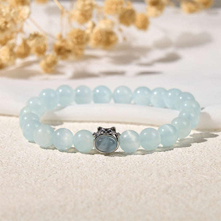 Buddha Stones Natural Aquamarine Lucky Cat Peace Bracelet - image 2