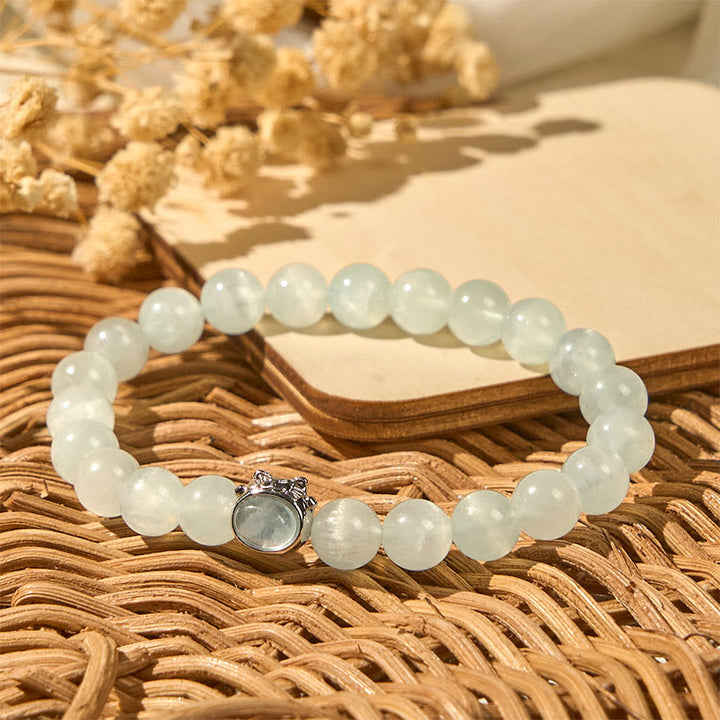 Buddha Stones Natural Aquamarine Lucky Cat Peace Bracelet - image 3