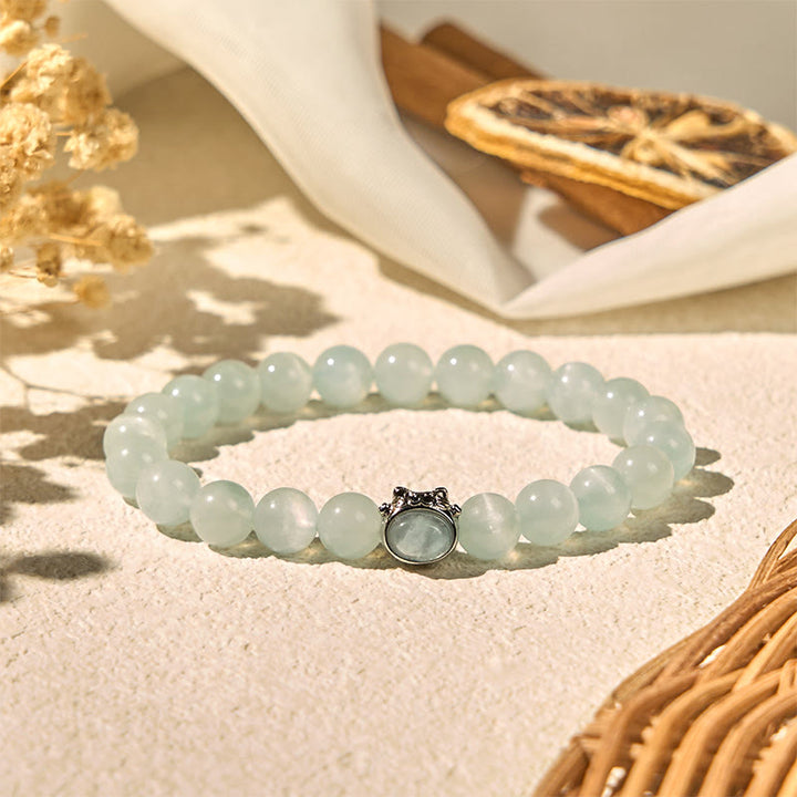 Buddha Stones Natural Aquamarine Lucky Cat Peace Bracelet - image 5