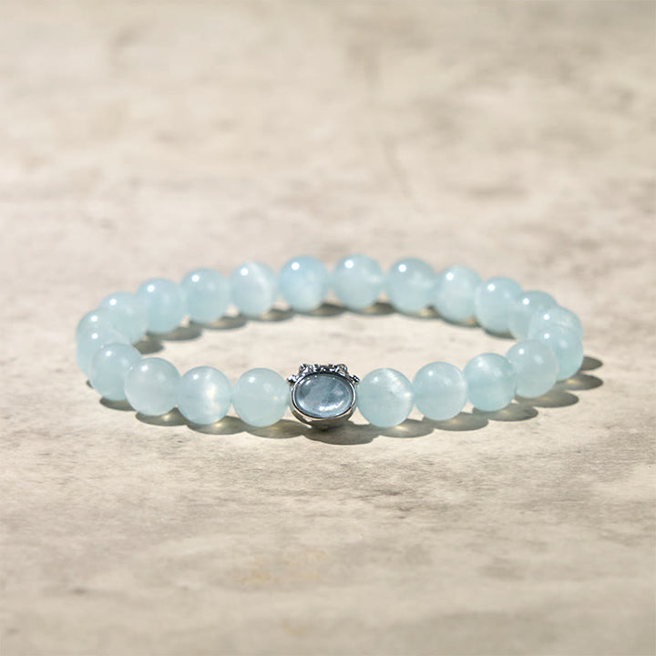 Buddha Stones Natural Aquamarine Lucky Cat Peace Bracelet - Aquamarine(Wrist Circumference: 14-16cm) - image 0