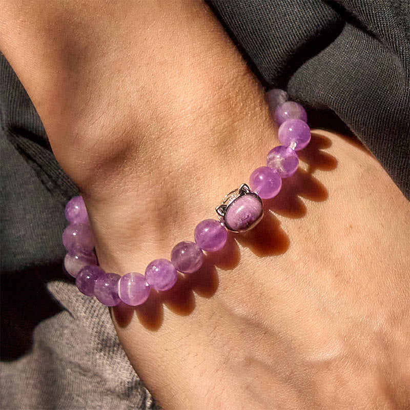 Buddha Stones Cute Cat Face Amethyst Relieves Stress Bracelet - image 9