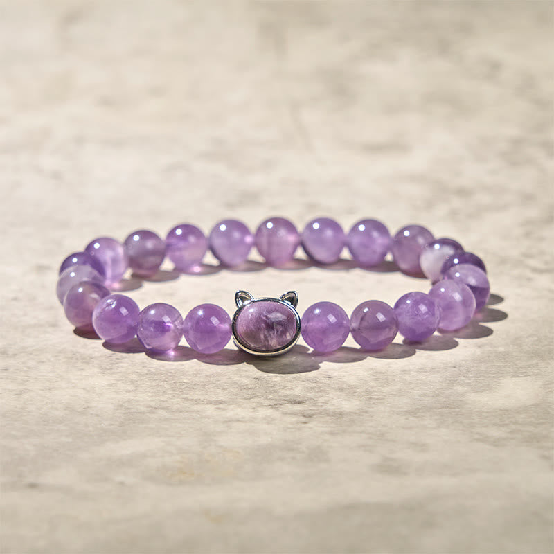 Buddha Stones Cute Cat Face Amethyst Relieves Stress Bracelet - image 4