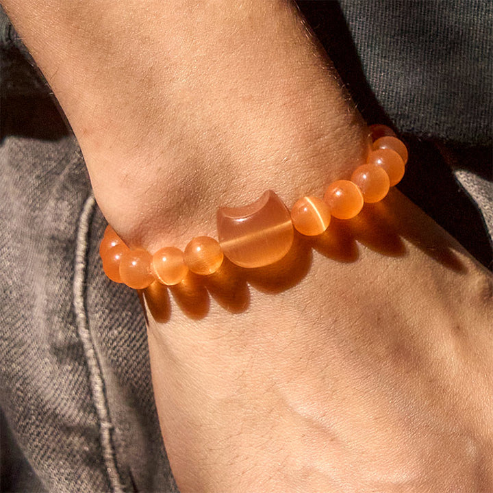 Buddha Stones Lovely Cat Head Pink Cat's Eye White Cat's Eye Spiritual Beads Bracelet - image 20