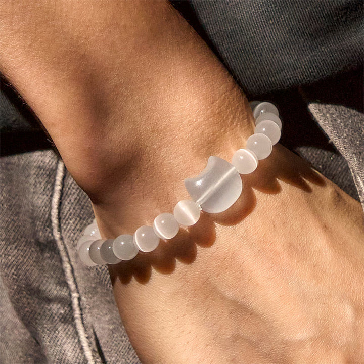 Buddha Stones Lovely Cat Head Pink Cat's Eye White Cat's Eye Spiritual Beads Bracelet - image 12