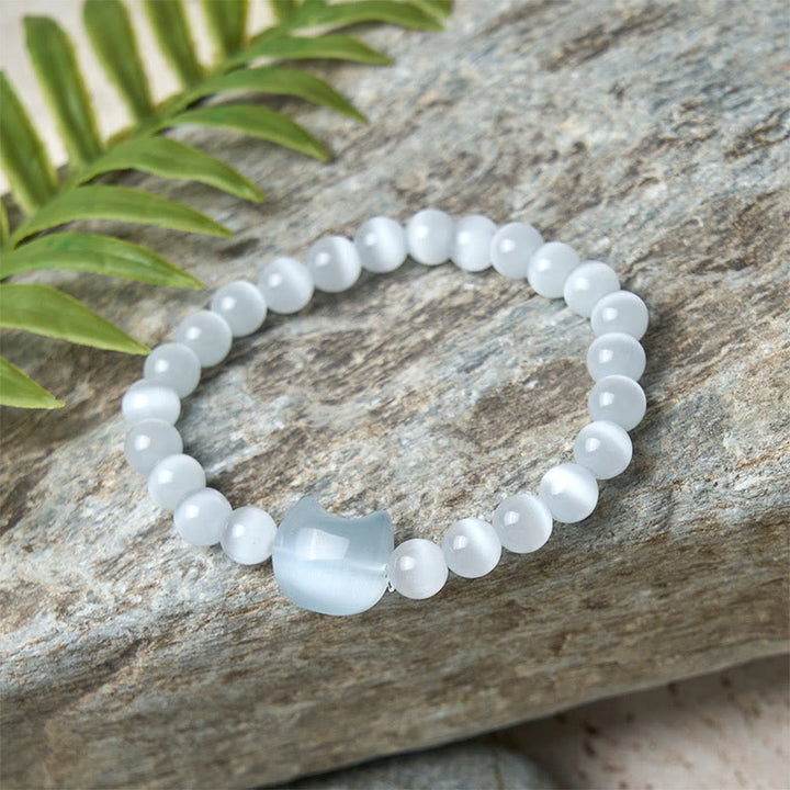 Buddha Stones Lovely Cat Head Pink Cat's Eye White Cat's Eye Spiritual Beads Bracelet - image 10