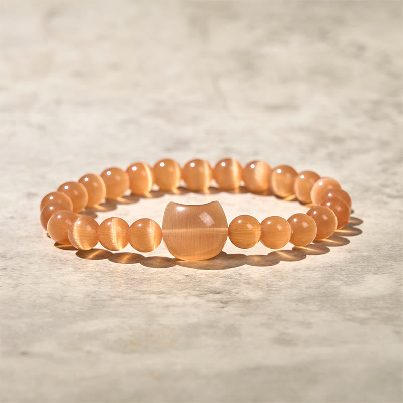 Buddha Stones Lovely Cat Head Pink Cat's Eye White Cat's Eye Spiritual Beads Bracelet - Orange Cat's Eye(Wrist Circumference:15-20cm) - image 14