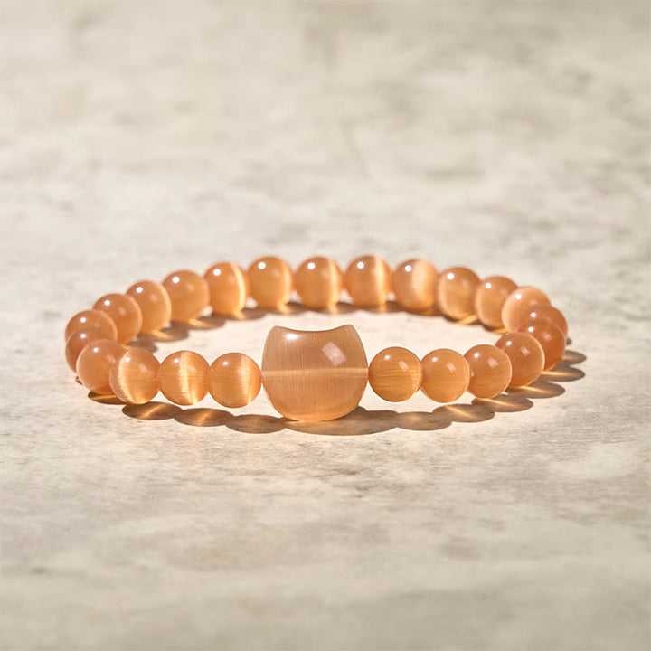 Buddha Stones Lovely Cat Head Pink Cat's Eye White Cat's Eye Spiritual Beads Bracelet - Orange Cat's Eye(Wrist Circumference:15-20cm) - image 14