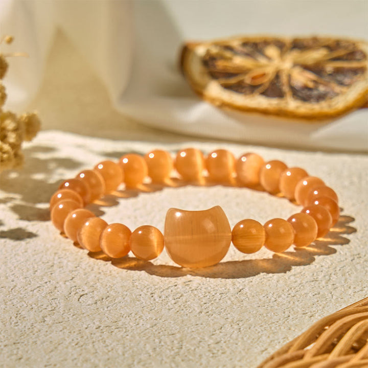 Buddha Stones Lovely Cat Head Pink Cat's Eye White Cat's Eye Spiritual Beads Bracelet - image 17