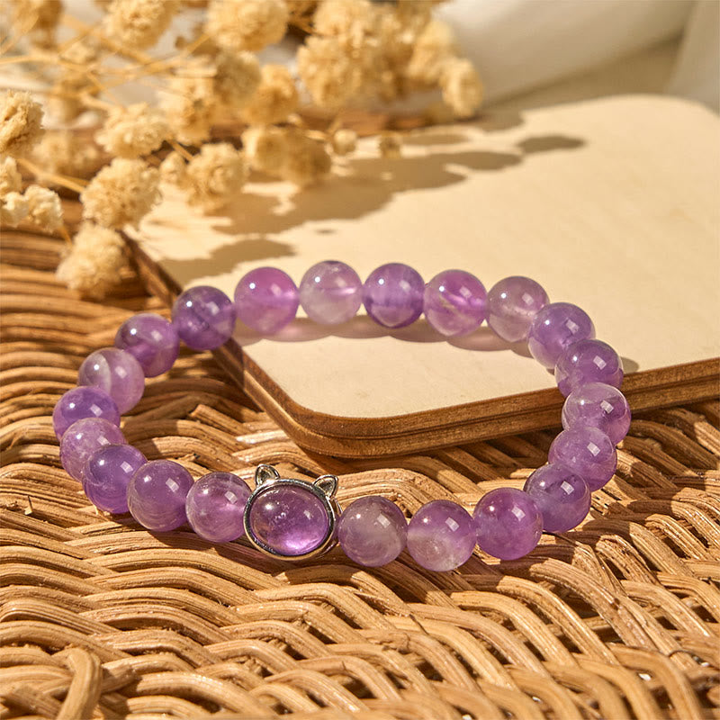 Buddha Stones Natural Amethyst Bead Cute Cat Healing Bracelet - image 5