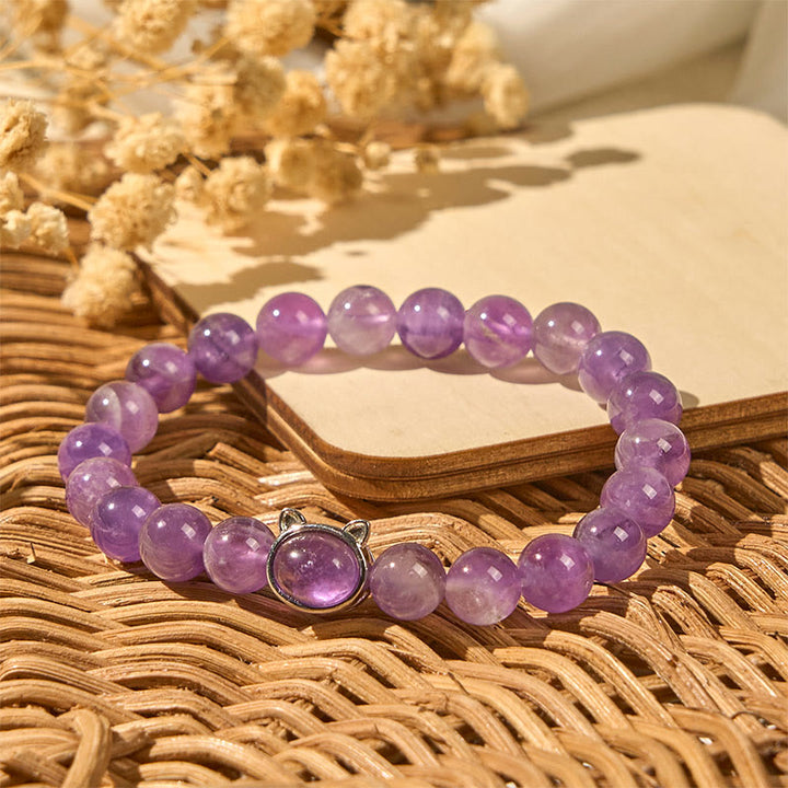 Buddha Stones Natural Amethyst Bead Cute Cat Healing Bracelet - image 5