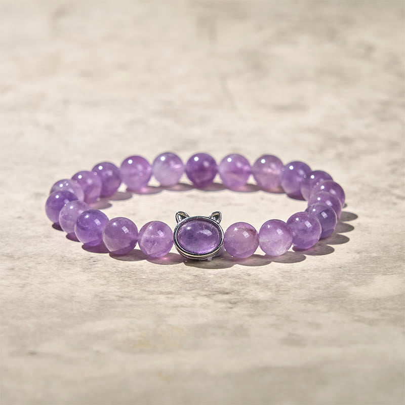 Buddha Stones Natural Amethyst Bead Cute Cat Healing Bracelet - image 3