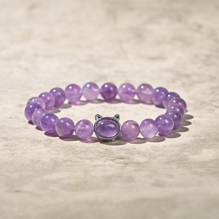 Buddha Stones Natural Amethyst Bead Cute Cat Healing Bracelet - image 3