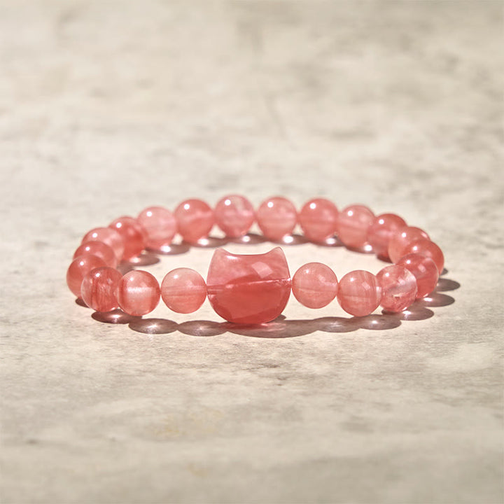 Buddha Stones Lovely Cat Head Red Agate Spiritual Beads Bracelet - image 4