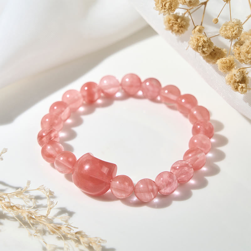 Buddha Stones Lovely Cat Head Red Agate Spiritual Beads Bracelet - image 3