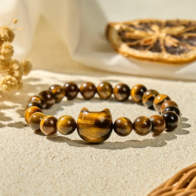 Buddha Stones Cute Cat Tiger Eye Power Beads Bracelet - Tiger eye(Wrist Circumference: 15-20cm) - image 0
