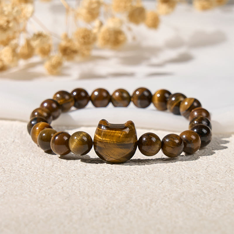 Buddha Stones Cute Cat Tiger Eye Power Beads Bracelet - image 2