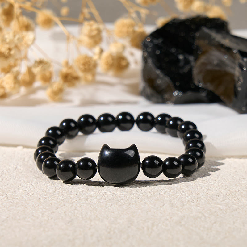 Buddha Stones Black Cat Natural Black Onyx Protection Bracelet - image 4
