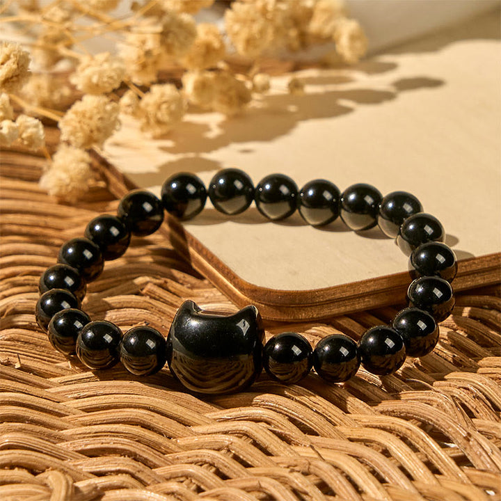 Buddha Stones Black Cat Natural Black Onyx Protection Bracelet - image 3
