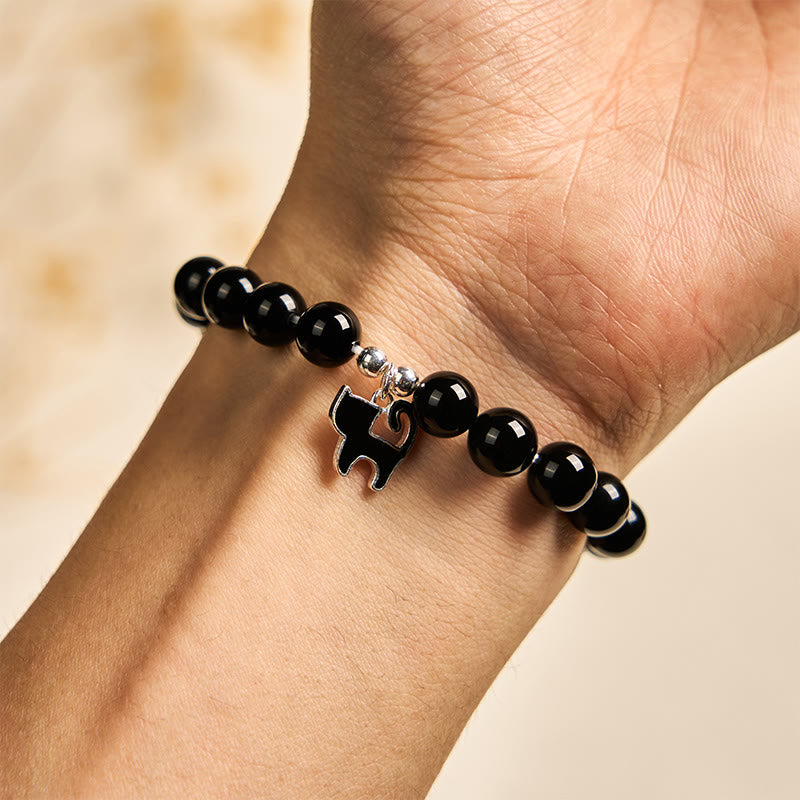 Buddha Stones 925 Sterling Silver Kitten Charm Black Cat Natural Black Onyx Protection Bracelet - image 4