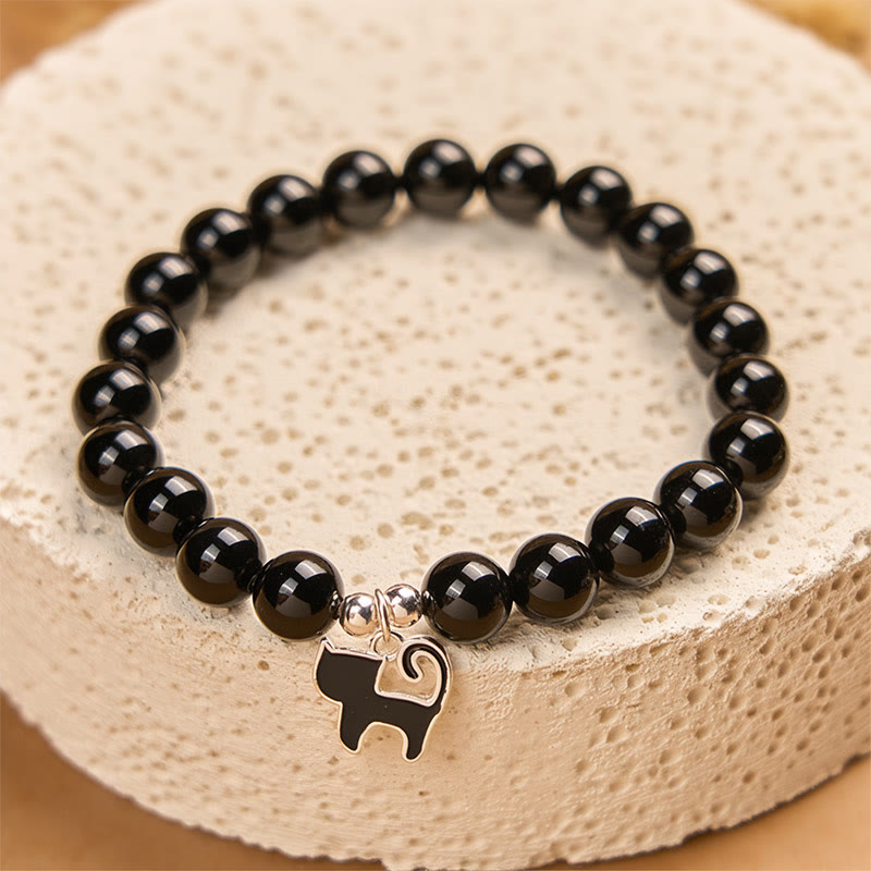 Buddha Stones 925 Sterling Silver Kitten Charm Black Cat Natural Black Onyx Protection Bracelet - image 3