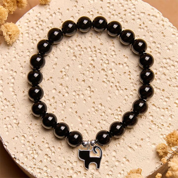 Buddha Stones 925 Sterling Silver Kitten Charm Black Cat Natural Black Onyx Protection Bracelet - image 2