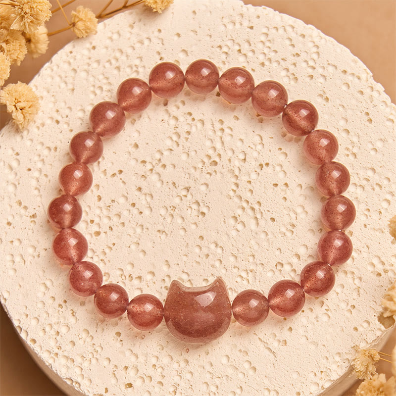 Buddha Stones Natural Strawberry Quartz Cat Healing Positive Bracelet - Strawberry Quartz(Wrist Circumference 15-16cm) - image 1