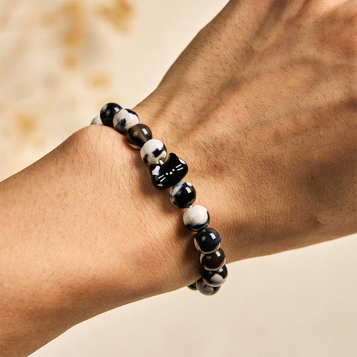 Buddha Stones Black and White Cat Fire Agate Confidence Bracelet - image 3