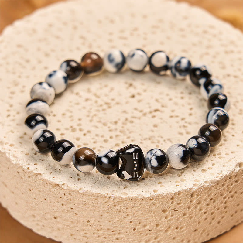 Buddha Stones Black and White Cat Fire Agate Confidence Bracelet - image 2