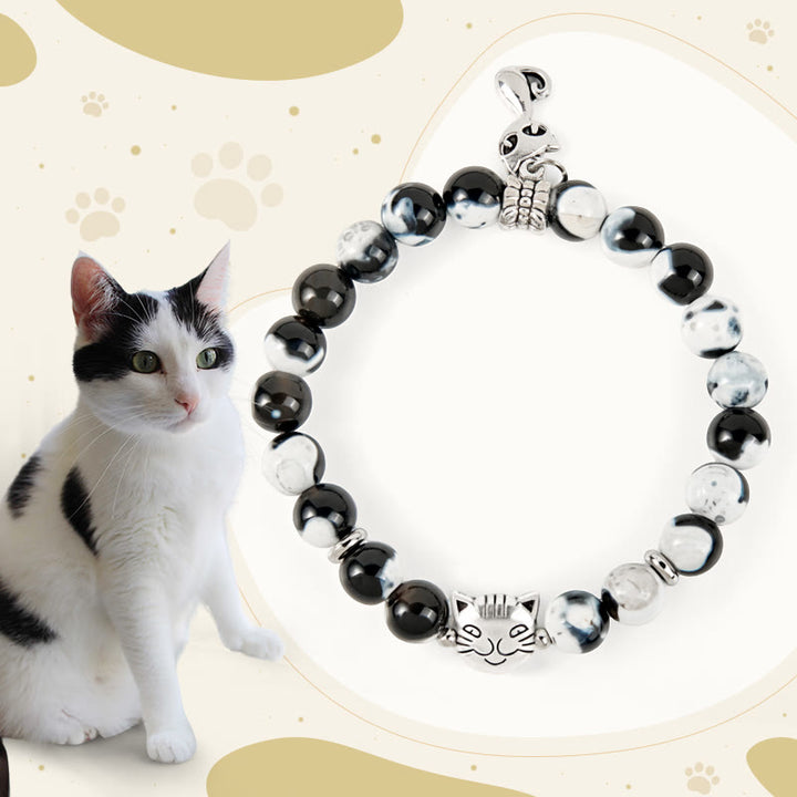FREE Today: Spiritual Growth Confidence Handmade Save A Cat Black and White Cat Fire Agate Bracelet - Black and White Cat(Wrist Circumference 15-16cm) - image 0