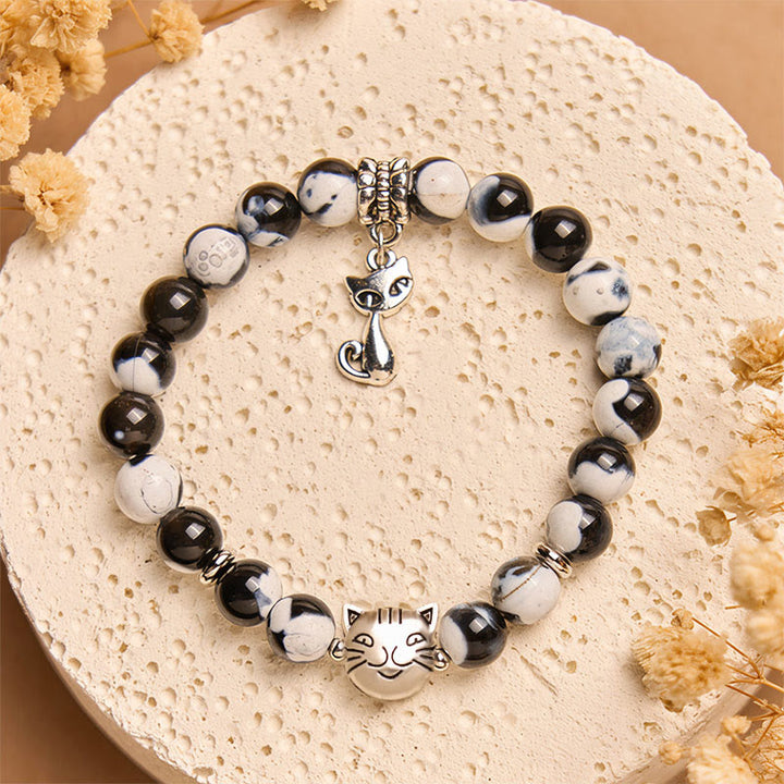 FREE Today: Spiritual Growth Confidence Handmade Save A Cat Black and White Cat Fire Agate Bracelet - image 1