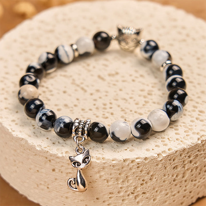 FREE Today: Spiritual Growth Confidence Handmade Save A Cat Black and White Cat Fire Agate Bracelet - image 2