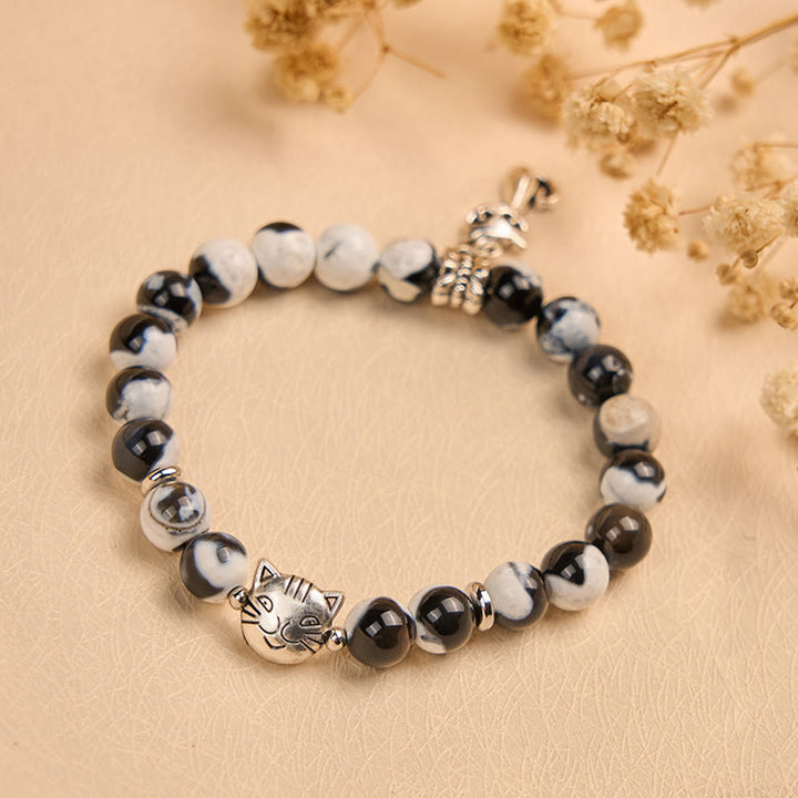 FREE Today: Spiritual Growth Confidence Handmade Save A Cat Black and White Cat Fire Agate Bracelet - image 3