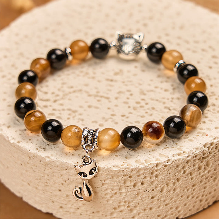 FREE Today: Protection and Support Handmade Save A Cat Light Brown Striped Agate Black Onyx Bracelet - image 2