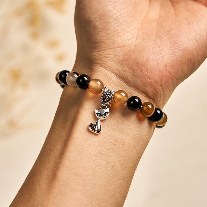 FREE Today: Protection and Support Handmade Save A Cat Light Brown Striped Agate Black Onyx Bracelet - image 4