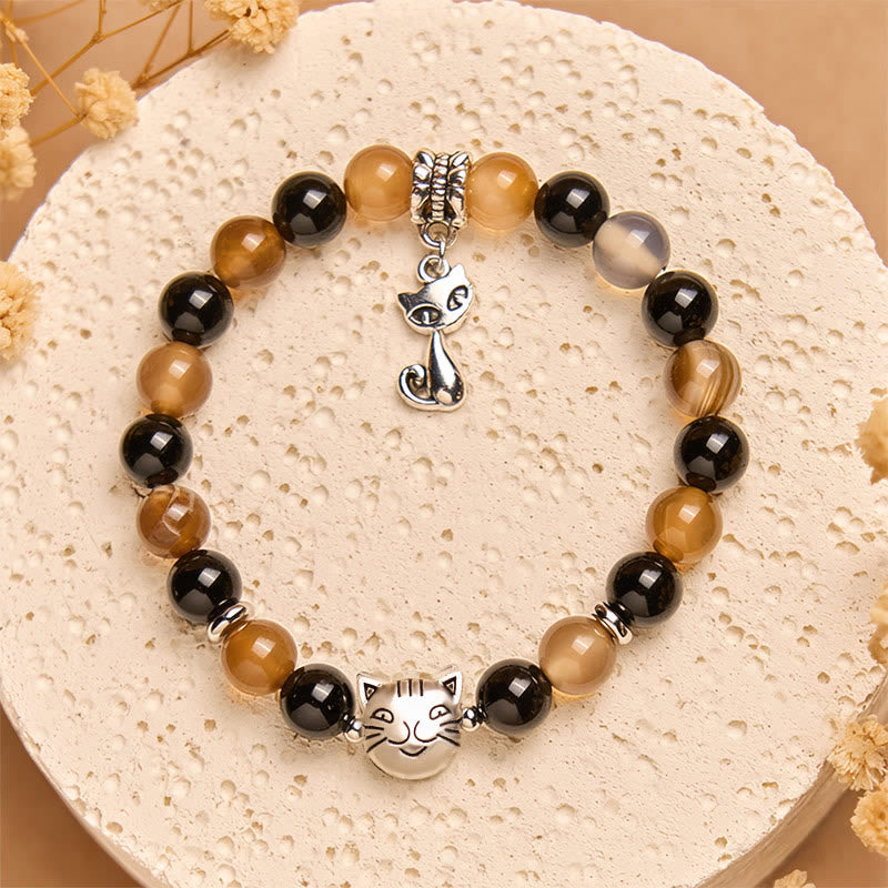 FREE Today: Protection and Support Handmade Save A Cat Light Brown Striped Agate Black Onyx Bracelet - image 1
