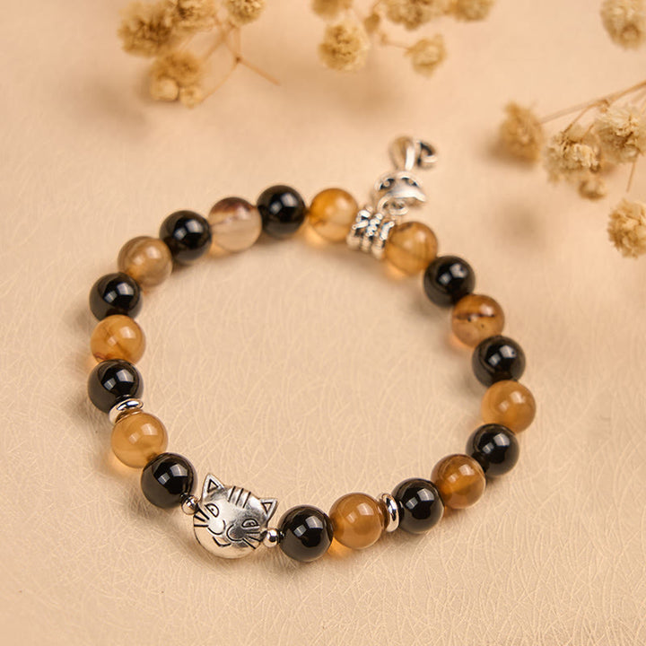 FREE Today: Protection and Support Handmade Save A Cat Light Brown Striped Agate Black Onyx Bracelet - image 3