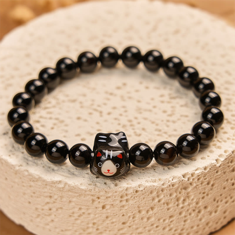 FREE Today: Fortune and Support Natural Handmade Save A Cat Black Onyx Ceramic Kitten Bracelet - image 2