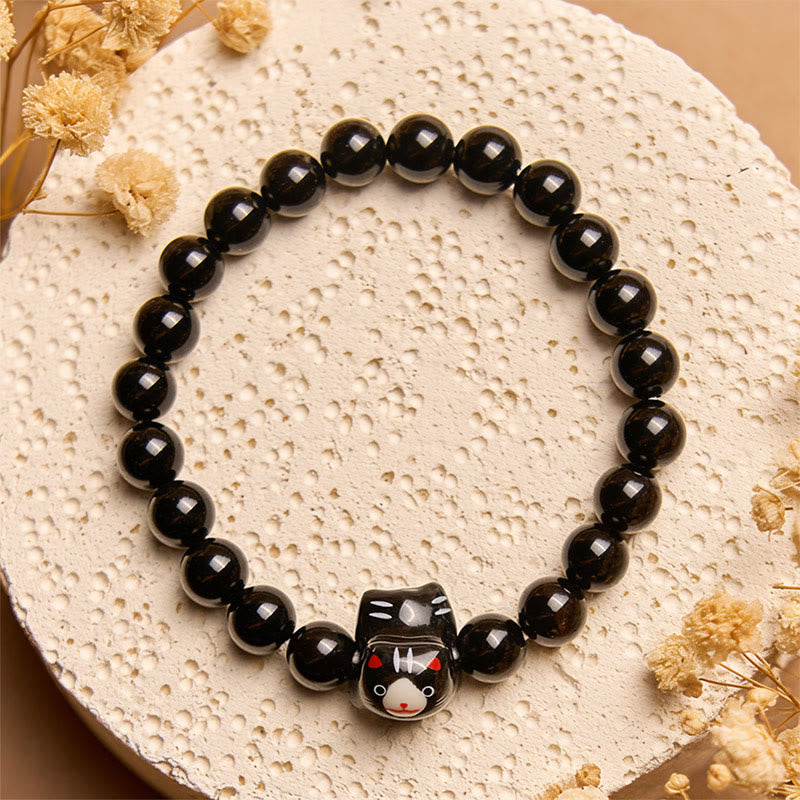 FREE Today: Fortune and Support Natural Handmade Save A Cat Black Onyx Ceramic Kitten Bracelet - image 1