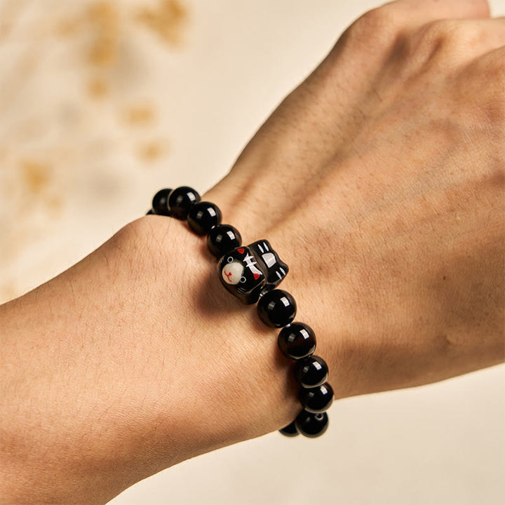 FREE Today: Fortune and Support Natural Handmade Save A Cat Black Onyx Ceramic Kitten Bracelet - image 4