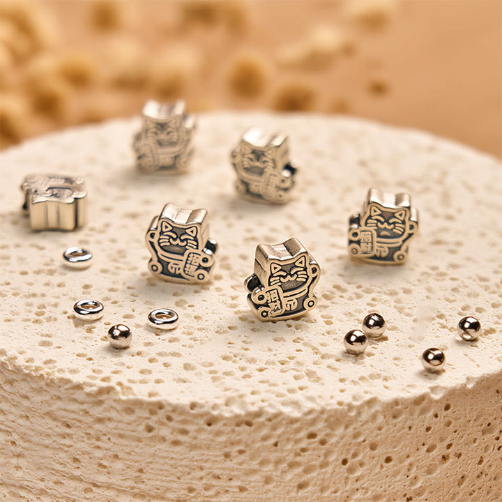 Buddha Stones 925 Sterling Silver Black and White Cat Fire Agate Bead Love Bracelet - image 5