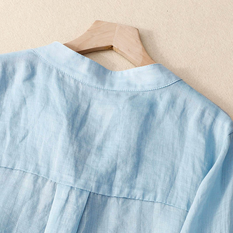 Buddha Stones Casual Plain Women's V-Neck Design Three Quarter Sleeve Cotton Viscose Shirt - image 6