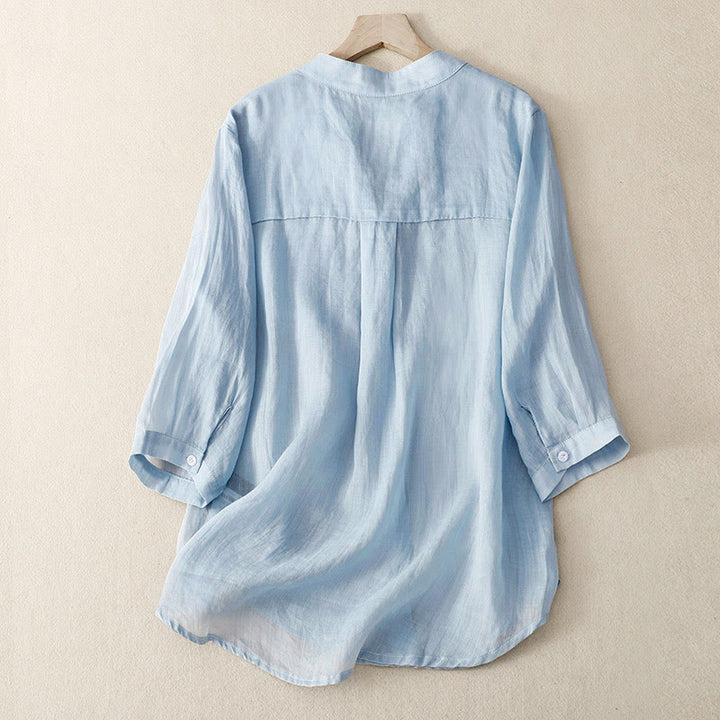 Buddha Stones Casual Plain Women's V-Neck Design Three Quarter Sleeve Cotton Viscose Shirt - image 1
