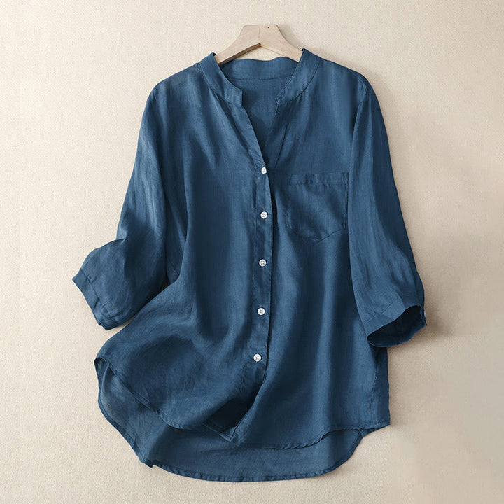 Buddha Stones Casual Plain Women's V-Neck Design Three Quarter Sleeve Cotton Viscose Shirt - SteelBlue - US8-10，UK/AU12-14，EU40-42 (2XL) - image 10