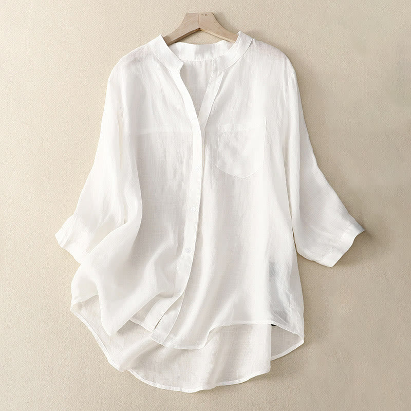 Buddha Stones Casual Plain Women's V-Neck Design Three Quarter Sleeve Cotton Viscose Shirt - White - US8-10，UK/AU12-14，EU40-42 (2XL) - image 16
