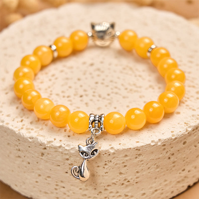 Buddha Stones Orange Tabby Cat Yellow Chalcedony Positivity Bracelet - image 2