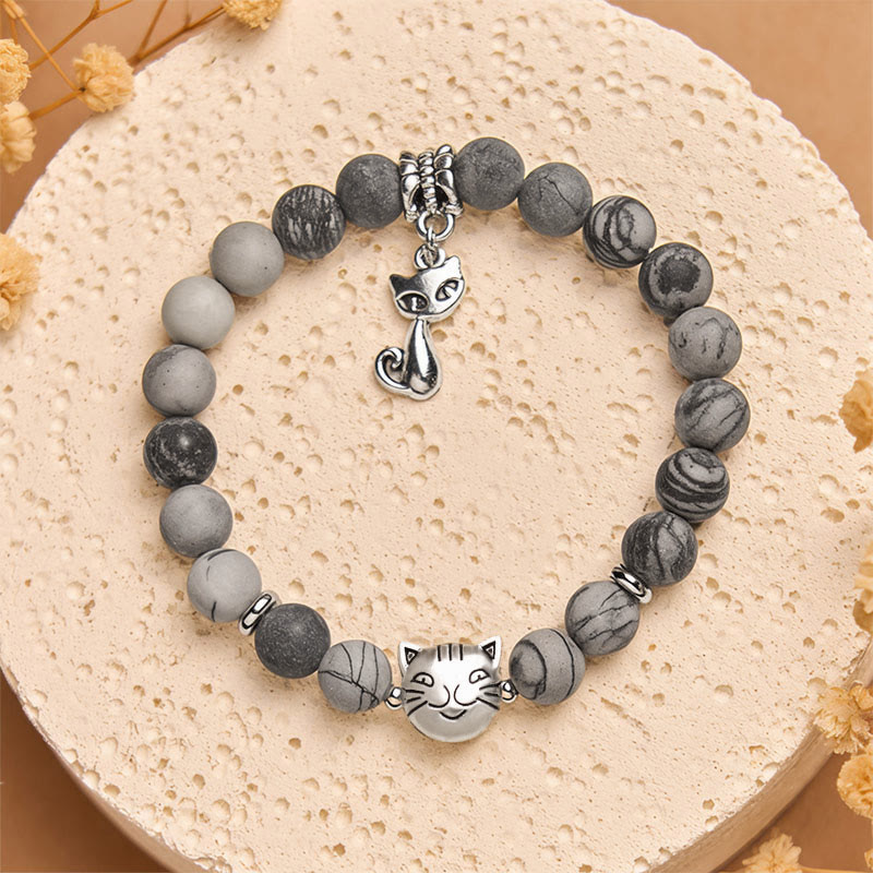 Buddha Stones Grey Tabby Cat Natural Black Veined Jasper Strength Bracelet - image 2